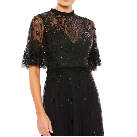 Mac Duggal Black Embellished Illusion High Neck Mini Dress 9143 Women’s Sz 10 - Picture 9 of 10